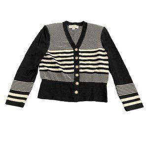 St. John Collection By Marie Gray White Black Gold Button Up Cardigan, Size P